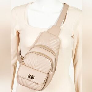 🎁25% Off Bundles🎁  Fame Faux Leather Cushioned Sling Bag Cream Crossbody